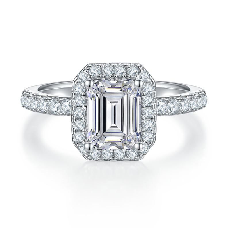 Affordable Luxury长方形S925银镀白金MoissaniteWomen's Ring2.0ctD级